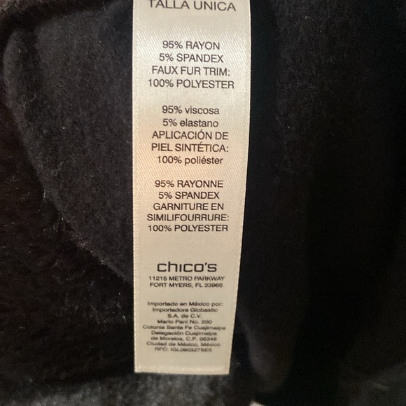 Chicos Black Faux Fur Trimmed Ruana Wrap Women’s Shawl Poncho Kimono One Size - Picture 8 of 9